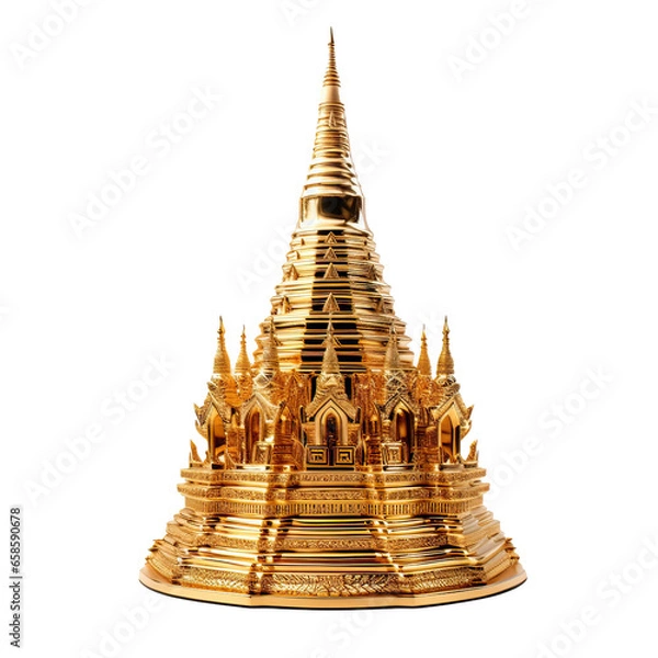 Fototapeta 3D gold stupa of Buddhist isolate on white background