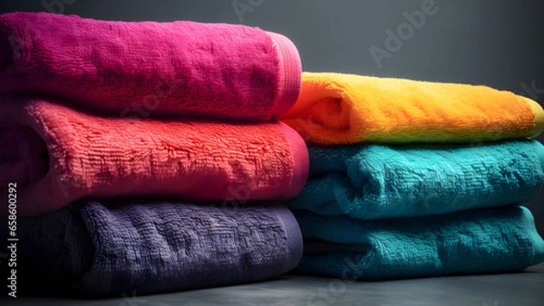 Fototapeta Folded colored towels on grey background