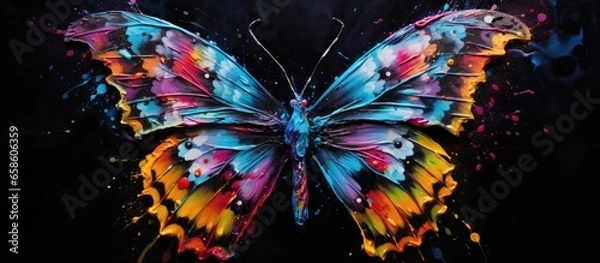 Fototapeta Painted colorful butterfly animal, they show off in beautiful colors. isolated black background. Pattern for t-shirt printing, Generative AI