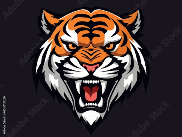 Obraz Angry tiger esport logo vector illustration with isolated background