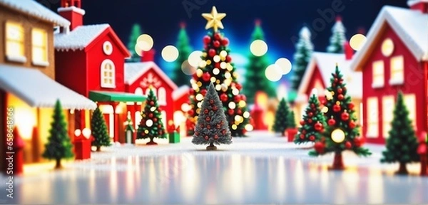 Fototapeta Wintry christmas miniature city. Vibrant colors. Tilt shift effect.
