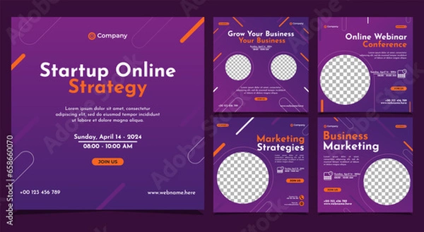 Fototapeta Digital business marketing banner social media post template. Suitable for business webinar, marketing webinar, online class program, etc.