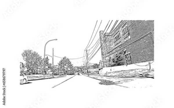 Obraz Building view with landmark of Saratoga Springs is the city in New York State. Hand drawn sketch illustration in vector.