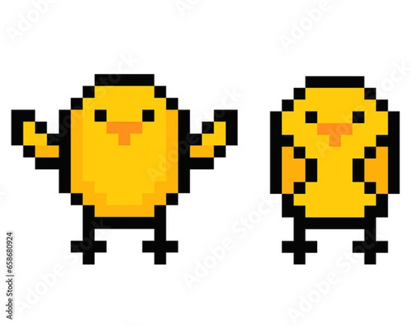 Fototapeta Chick pixel art drawing on white.