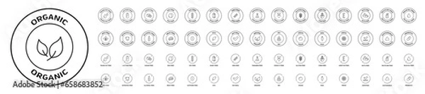Fototapeta Big set of natural products icons. Organic. Eco-products. Without GMOs, allergens and other additives. Vector