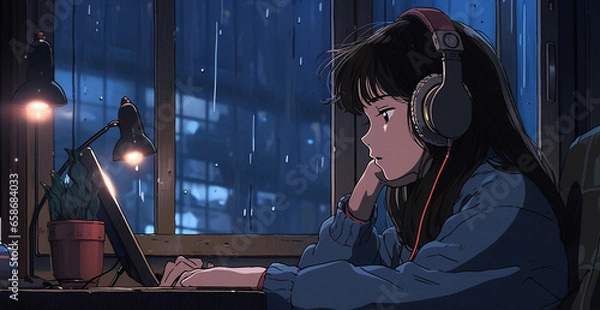 Obraz Tokyo Twilight: Anime-style Illustration of a Quiet Study, generative ai