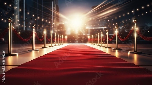 Fototapeta 3D rendering image of a red carpet with lights
