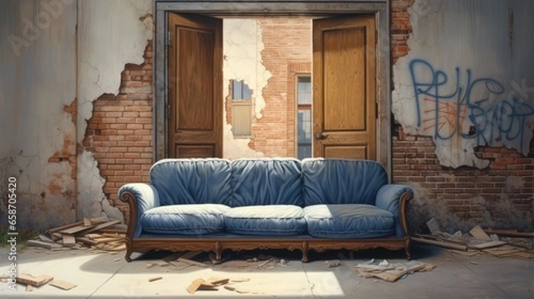 Fototapeta An oversized sofa that can t pass through a building s doorway