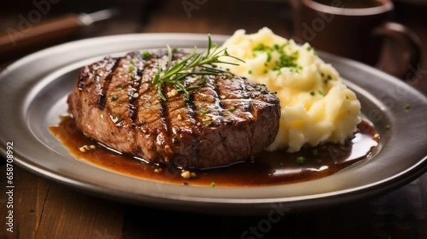 Obraz Beef steak with mashed potatoes