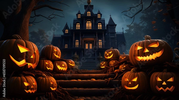 Obraz halloween background with pumpkin and bats