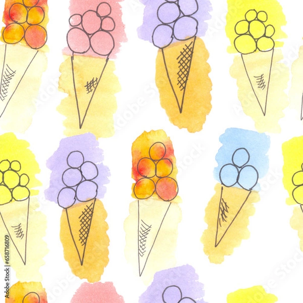 Obraz Bright seamless pattern with icecream cones on the white background