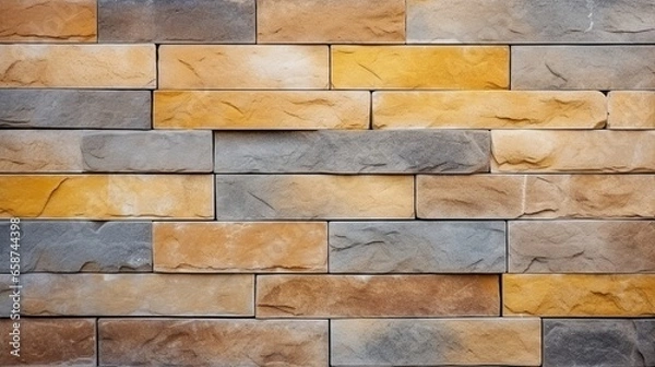 Fototapeta Texture of stone tiles, natural stone, yellow transitions, beautiful neutral natural background, close-up.