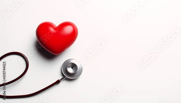 Fototapeta Medical Stethoscope And Heart With Copy Space On White Background
