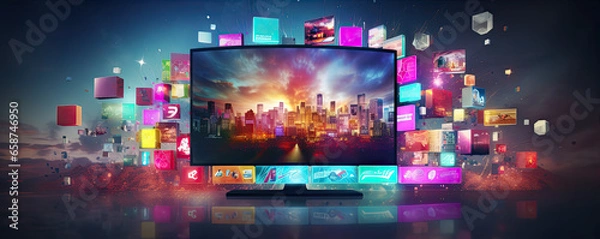 Fototapeta Tv channels. Media concept multiple television screens or monitors.