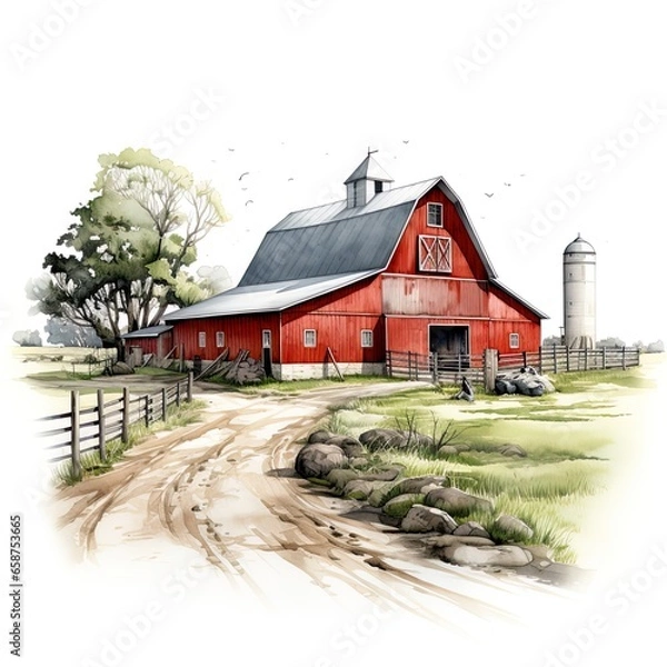 Obraz Red bard on farm drawing.