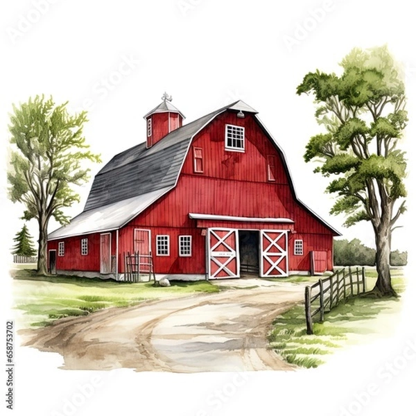 Obraz Red bard on farm drawing.