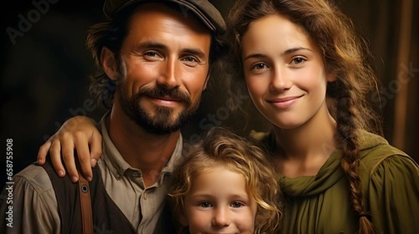 Fototapeta Affectionate Father and Daughter Smiling Together in Close-up Portrait. A cheerful couple smiling together, expressing love and happiness.