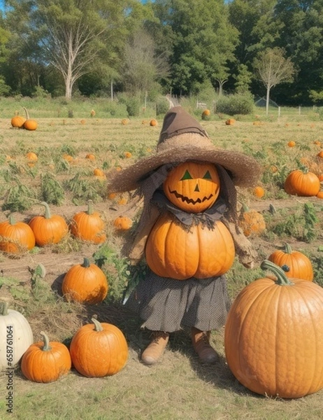 Obraz pumpkins in a field
