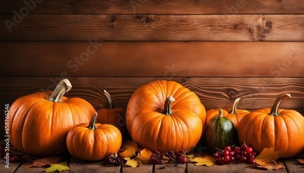 Fototapeta Thanksgiving background with pumpkins