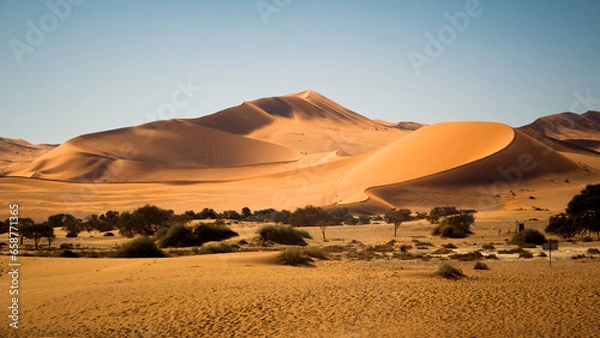 Obraz The Big Mama Dune on the eastern edge of the Sossusvlei pan, Namib-Naukluft National Park, Namibia. The dune stands at a heigh of 200 meters (650 feet) and is part of the Namib Desert.