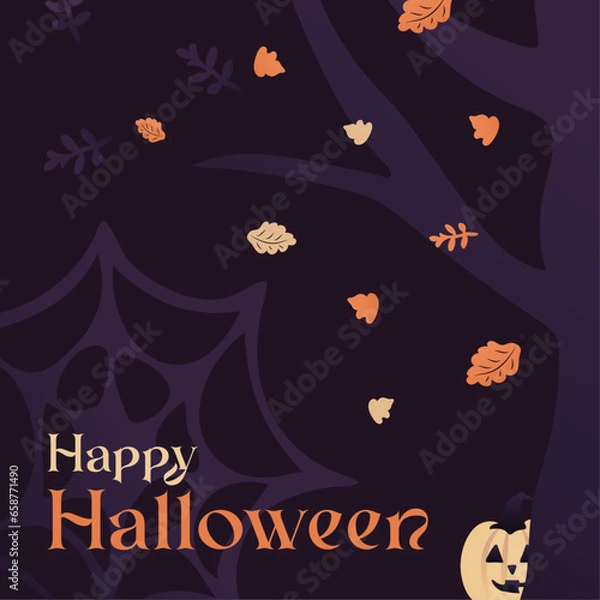 Obraz happy halloween pumpkins skull illustration