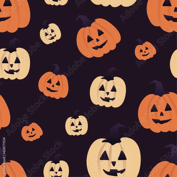 Obraz halloween pumpkins with faces pattern