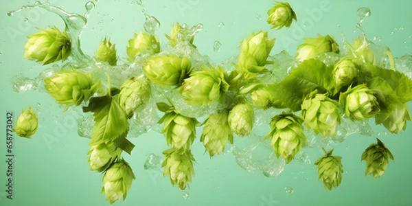 Obraz Splash on hops in a craft beer concept