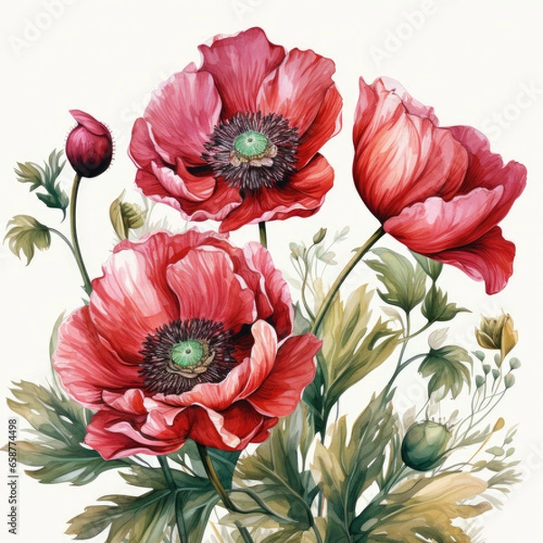 Fototapeta watercolor poppy clipart, generative ai