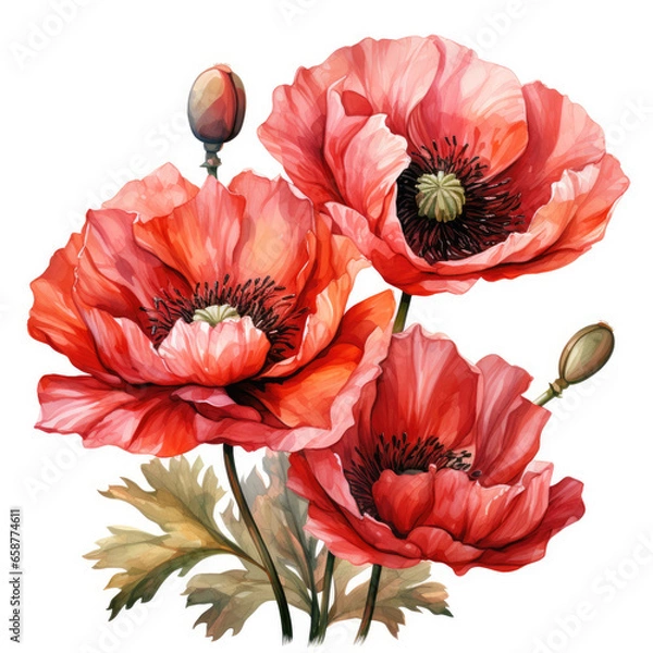 Fototapeta watercolor poppy clipart, generative ai