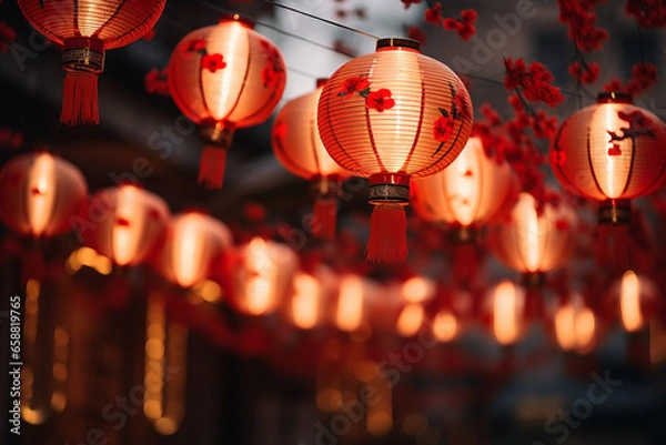 Fototapeta Lively Illumination, Traditional Asian New Year Red Lamps Festival