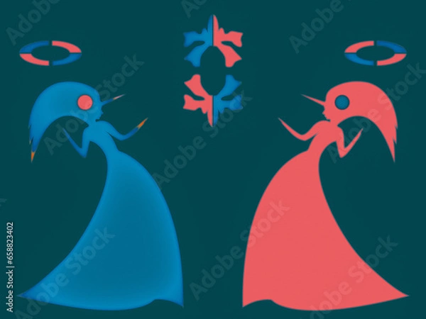 Fototapeta Pair Unicorn Women with symbol and accessories in struggle