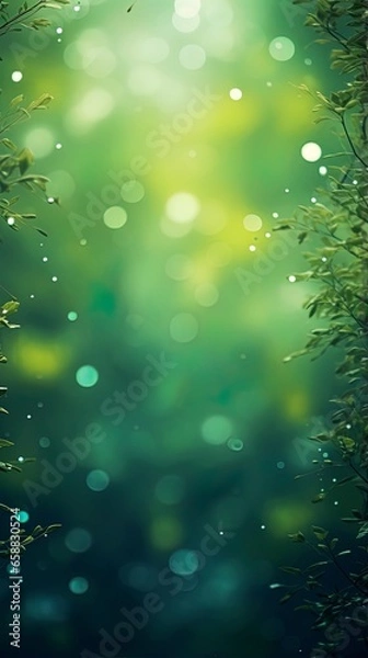 Fototapeta Blurred out jungle forest abstract background with lots of bokeh and a sunrays and room for text