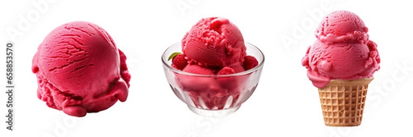 Obraz Raspberry Sorbet, transparent background, isolated image, generative AI
