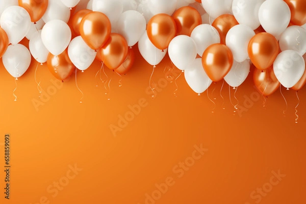 Fototapeta Pomarańczowe i białe balony z przestrzenią do tekstu. Cross -Format. Generatywny AI.