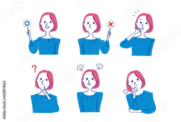 Fototapeta ショートカットボブの女性2バストアップポーズセット-2