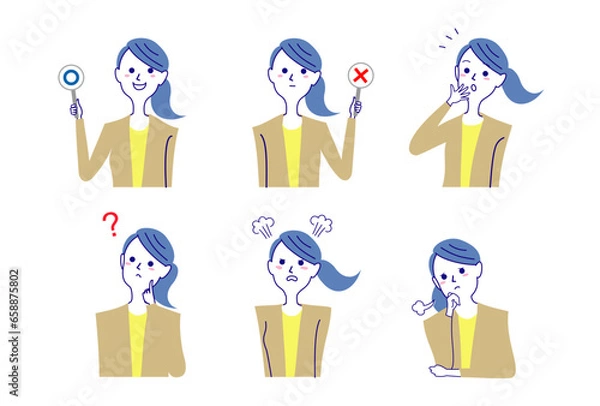 Fototapeta ポニーテールのメガネ女性バストアップポーズセット-2