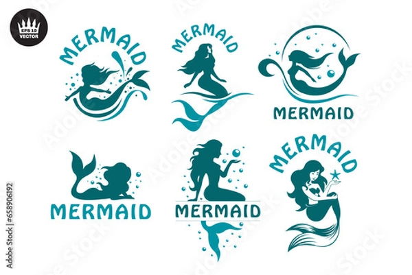 Fototapeta Beautiful Mermaid logo vector template