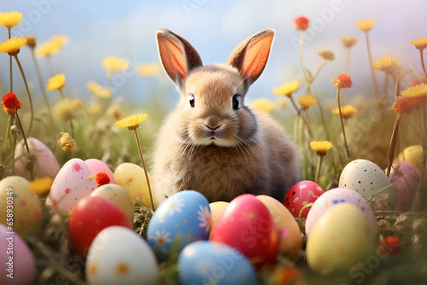 Fototapeta easter bunny and easter eggs