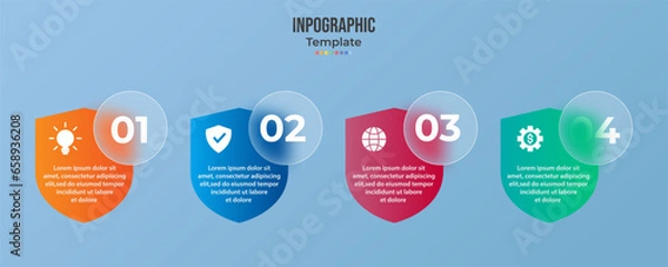 Fototapeta Infographic for 4 options, vector gradient design with realistic frosted glass, glassmorphism effect