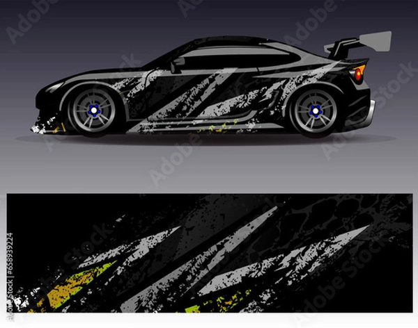 Fototapeta Car wrap design vector.Graphic abstract stripe racing background designs for vehicle, rally, race, adventure and car racing livery