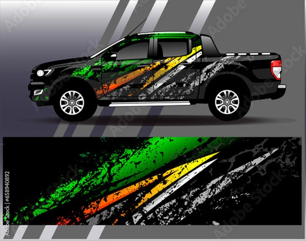 Obraz Car wrap design vector.Graphic abstract stripe racing background designs for vehicle, rally, race, adventure and car racing livery