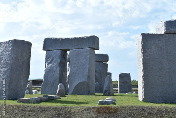 Fototapeta Sapporo Japan October 1 2023 The beautiful white stonehenge copy in the green field hill in Makomanai Takino Reien 