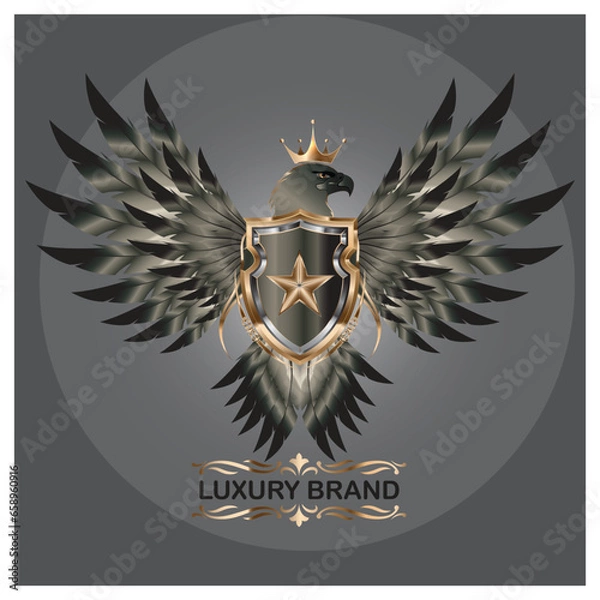 Obraz eagle with shield emblem logo. vector
