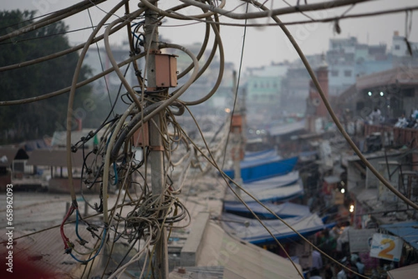 Fototapeta Unsafe electrical grid in India
