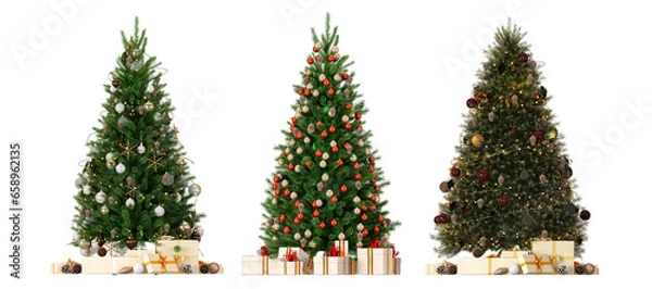 Obraz christmas tree and decorations on white background
