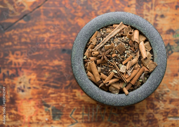 Obraz Fresh Loose Leaf Chai Spices for Cafe