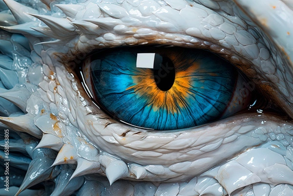 Fototapeta A close up of a white dragon's eye. Generative AI