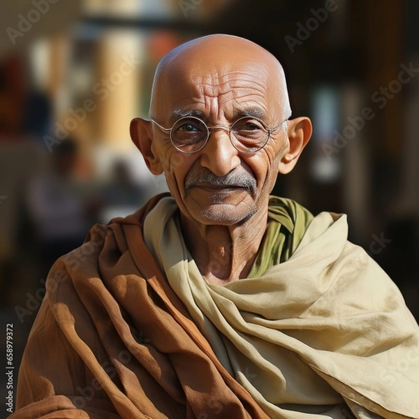 Obraz Portrait of Mahatma Gandhi on a dark background. Indian social activist