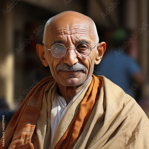 Obraz Portrait of Mahatma Gandhi on a dark background. Indian social activist
