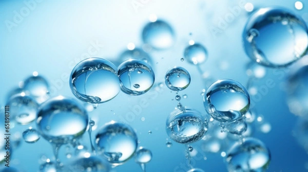 Obraz Water drops close up on blue background